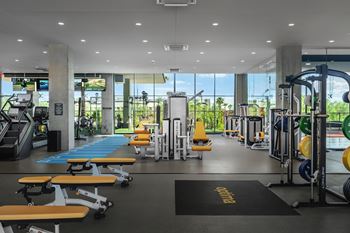 Fitness center with cardio and strength-training equipment